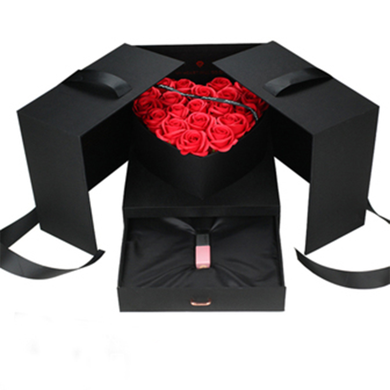 Magic Cube Flower Rose Bouquet Box Birthday Gift Valentine's Day Double Open Door Flower Gift Box With Ribbon And Drawer