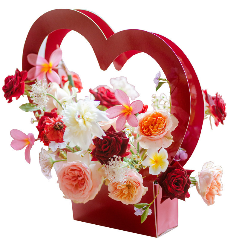 New Paper Love Flower Tote Bag for Teacher's Day Flower Arrangement Rose Packing Box Portable Flower Basket