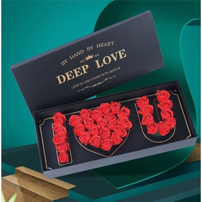 Custom Rectangular Paper Valentine's Day Floral Packaging Box Black Love Rose Flower Bouquet Gift Box