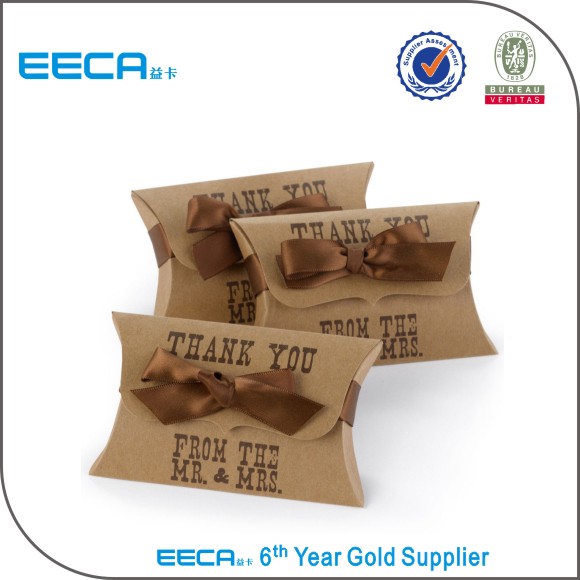 Brown custom logo paper kraft pillow box/pillow box with ribbon in EECA