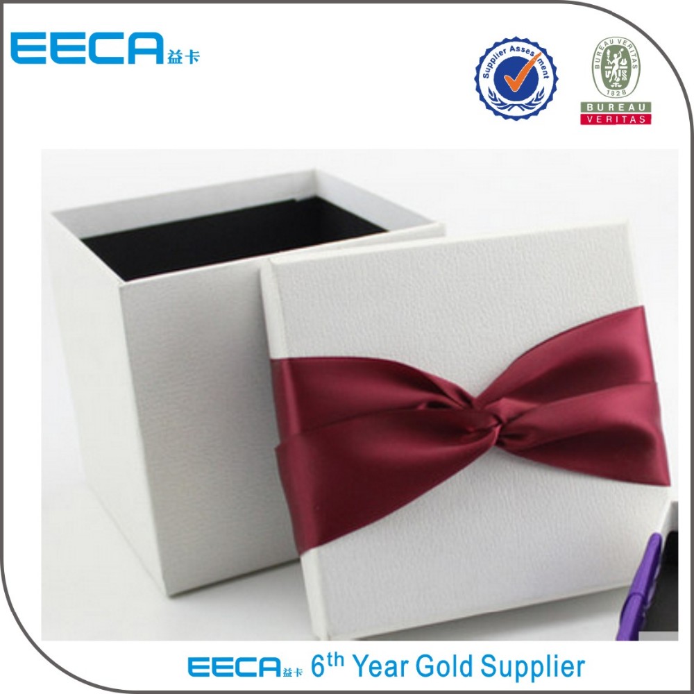 2017 square gift box hot sale luxury plain white cube custom printed box with ribbon china supplier