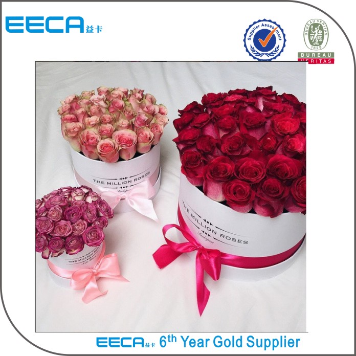 Customized logo gold hot stamping round flower cardboard gift box/recycle box packaging for flowers in EECA China