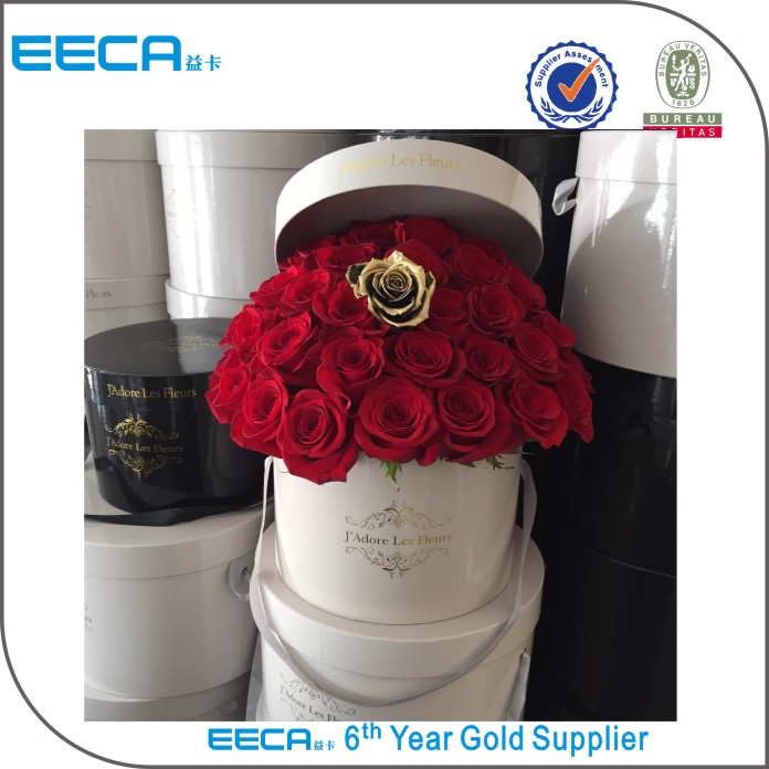 Luxury Fashion black large round flower hat box with gold hot stamping/waterproof flower box in EECA China
