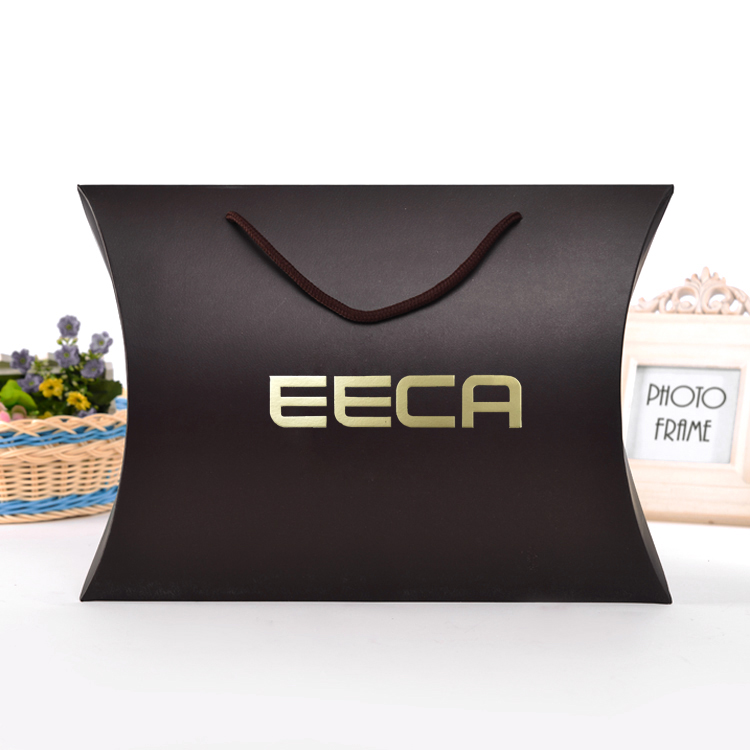 Custom handmade pillow packaging box/paper pillow box/black paper pillow gift box with ribbon for hair made in EECA China
