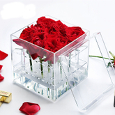 Factory Luxury Custom Logo Clear Square Flower Box Empty Rose Transparent Acrylic Flower Gift Packaging Box for Wedding