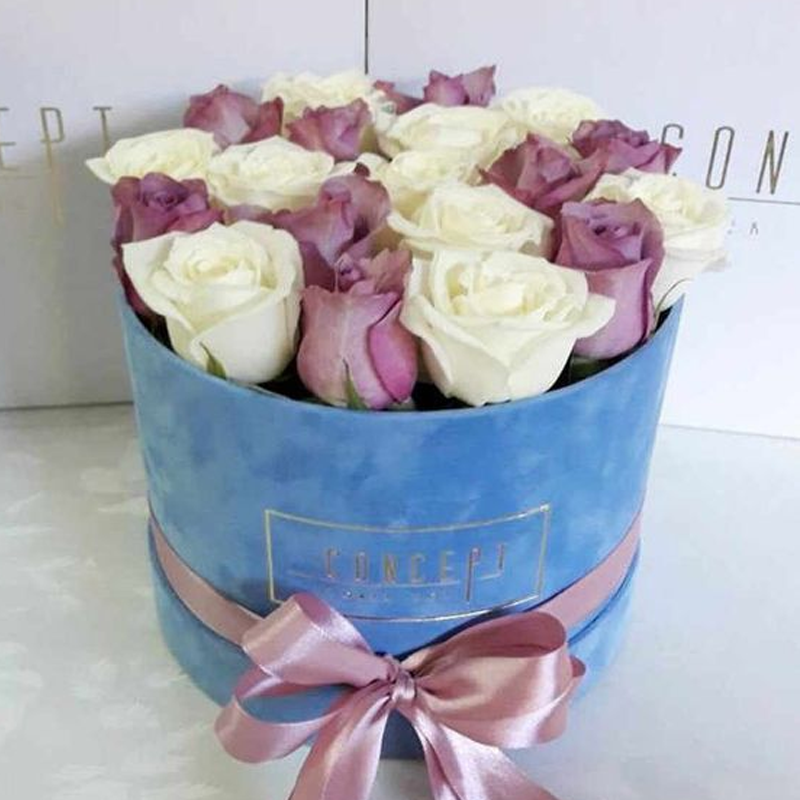 Custom Gold Logo Preserved Rose Flower Gift Boxes Suede Velvet Soap Rose Flower Round Packaging Box for Decoration And Gift