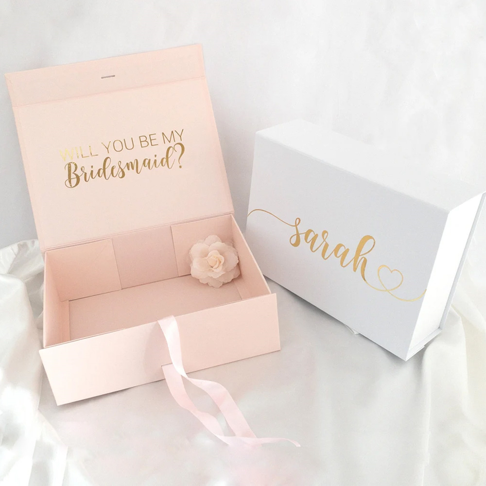 Customized Luxury Small Cube Foldable Collapsible Magnetic Closure Gift Box Packaging for Clothing Dress Shoes with Silk Ribbon
