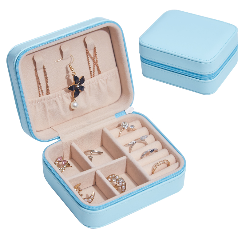 Custom Simple Portable PU Leather Travel Earrings Bracelet Necklace Ring Jewelry Organizer Storage Box with Zipper