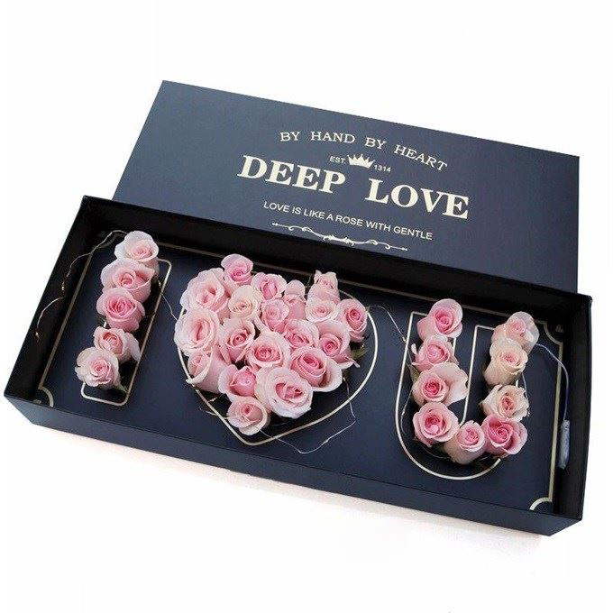 Luxury rectangle paper preserved flower gift packaging box roses for mom mother's day diy gift with i love you card