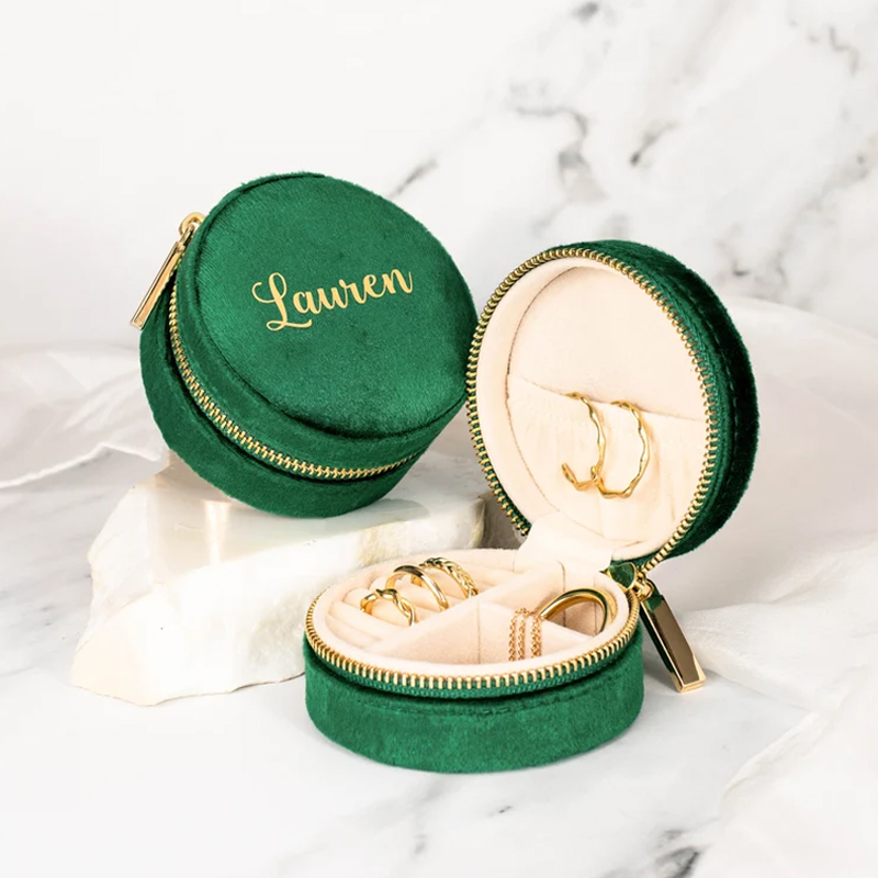 Custom Travel Jewelry Case Velvet Bridesmaid Gift Zipper Round Jewelry Organizer Box Custom Bridesmaid Jewelry Box