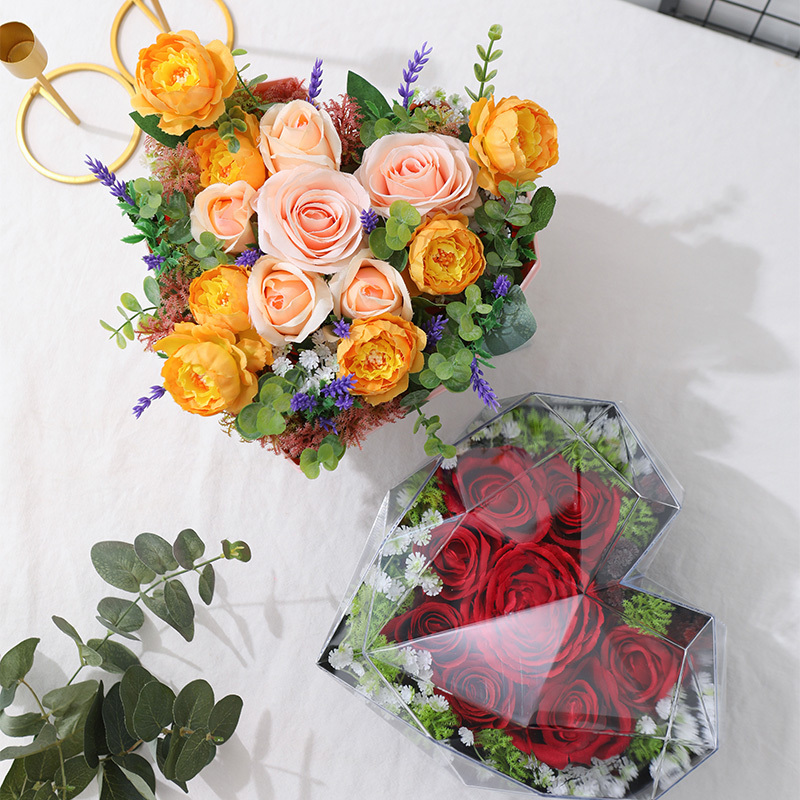 Acrylic Transparent Heart-shaped Flower Arrangement Bouquet Packaging Box Empty Rose Gift Box