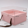 Portable Transparent Acrylic Cover Paper Cardboard Square Flower Gift Packaging Box for Florist with Ribbon Handle 