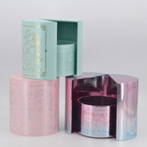 Wholesale Custom Small Round Paper Rotatable White Perfume Cosmetic Gift Packaging Box with Ribbon Handle