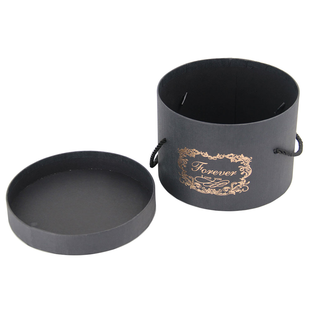 New Arrival Creative Large Recycled Round Black Kraft Paper Hat Clothes Gift Packaging Box with Handle Wholesale