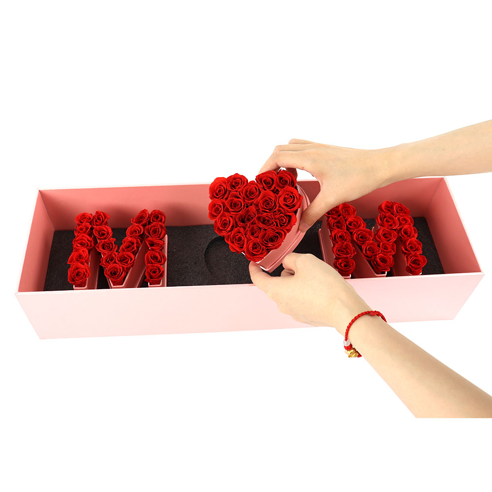 Luxury Design Rectangular Paper Flower Gift Packaging Box for Valentine's Day Mother's Day with Transparent Lid