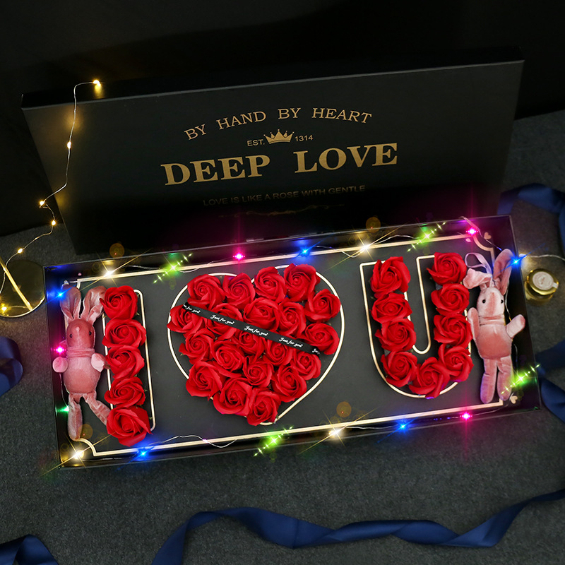 High-end Valentine's Day Rectangular Paper I Love You Soap Rose Flower Bouquet Gift Packaging Box Set Wholesale