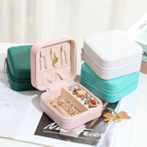 Wholesale Custom Logo Pu Leather Trinket Small Square Ring Jewelry Boxes Organizer Zipper Travel Earring Jewellery Necklace Case