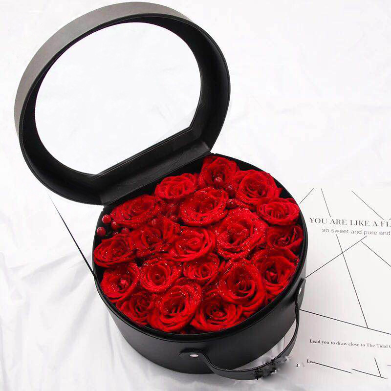 Creative Portable Apple Shaped Leather Valentine's Day Immortal Flowers Gift Box with Transparent Window