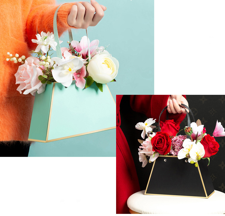 New Arrival Custom Design Hand Held Folding Paper Floral Flower Arrangement Packaging Carrier Bag Wholesale