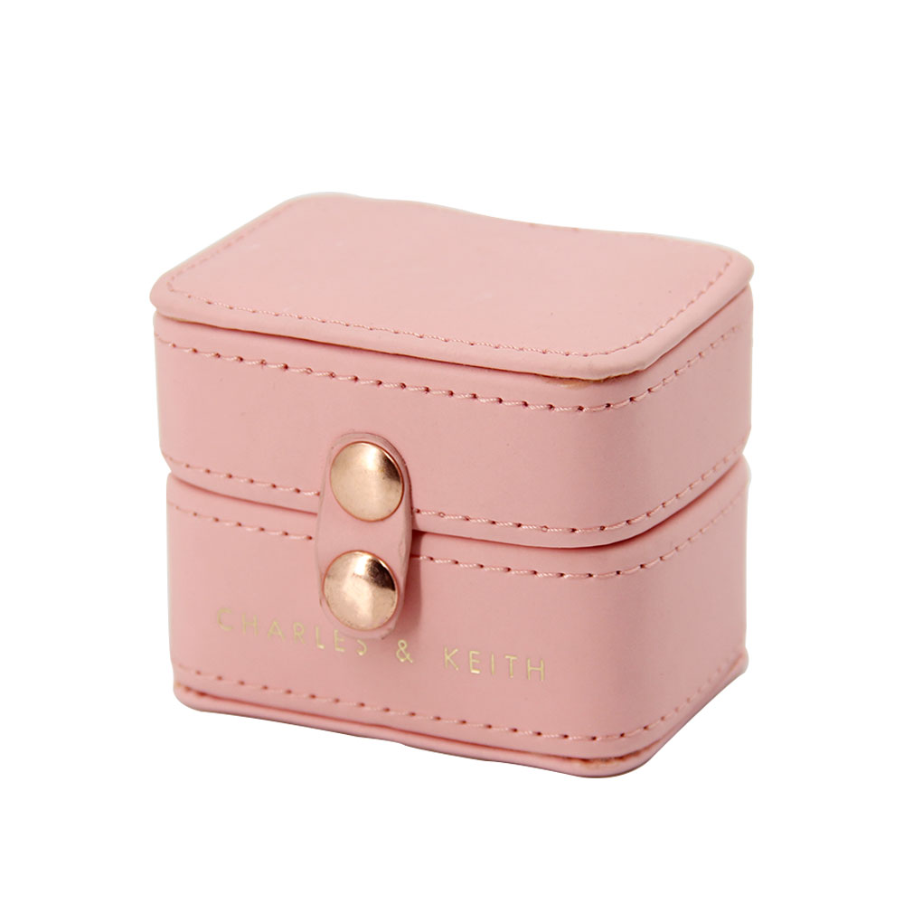 Luxury Mini Pink PU Leather Wedding Ring Earring Zipper Travel Small Jewelry Gift Packaging Box Wholesale