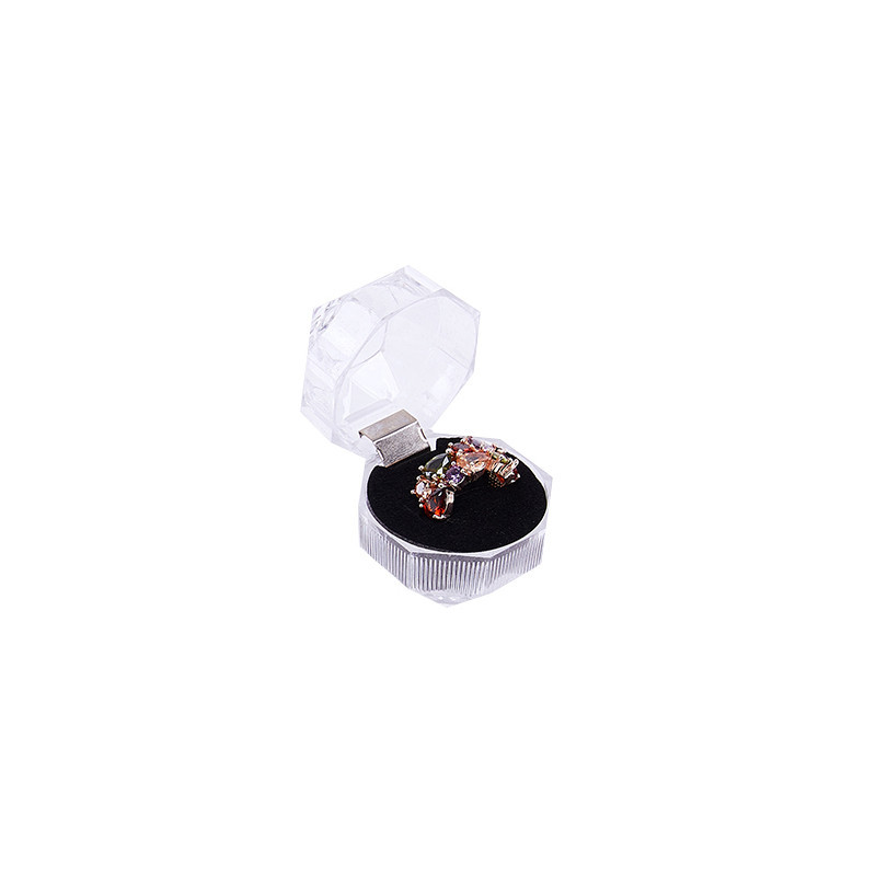 New Style Small Transparent Acrylic Flip Cover Hexagonal Ring Jewelry Storage Box with Foam Insert