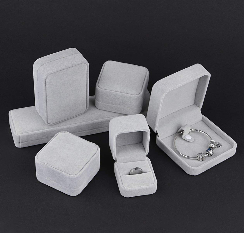 Custom Gray Velvet Jewelry Box Set, Jewelry 6 Pieces Jewelry Gift Box
