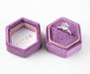 Custom Logo Radiant Orchid Hexagon Velvet Ring Boxes/ Hexagonal Suede Ring Box