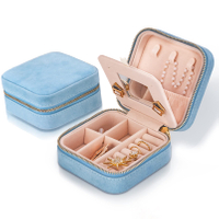Small Portable Travel Velvet Jewelry Organizer Gifts Case Packaging Box with Mirror for Rings Earrings Necklaces Bracelets