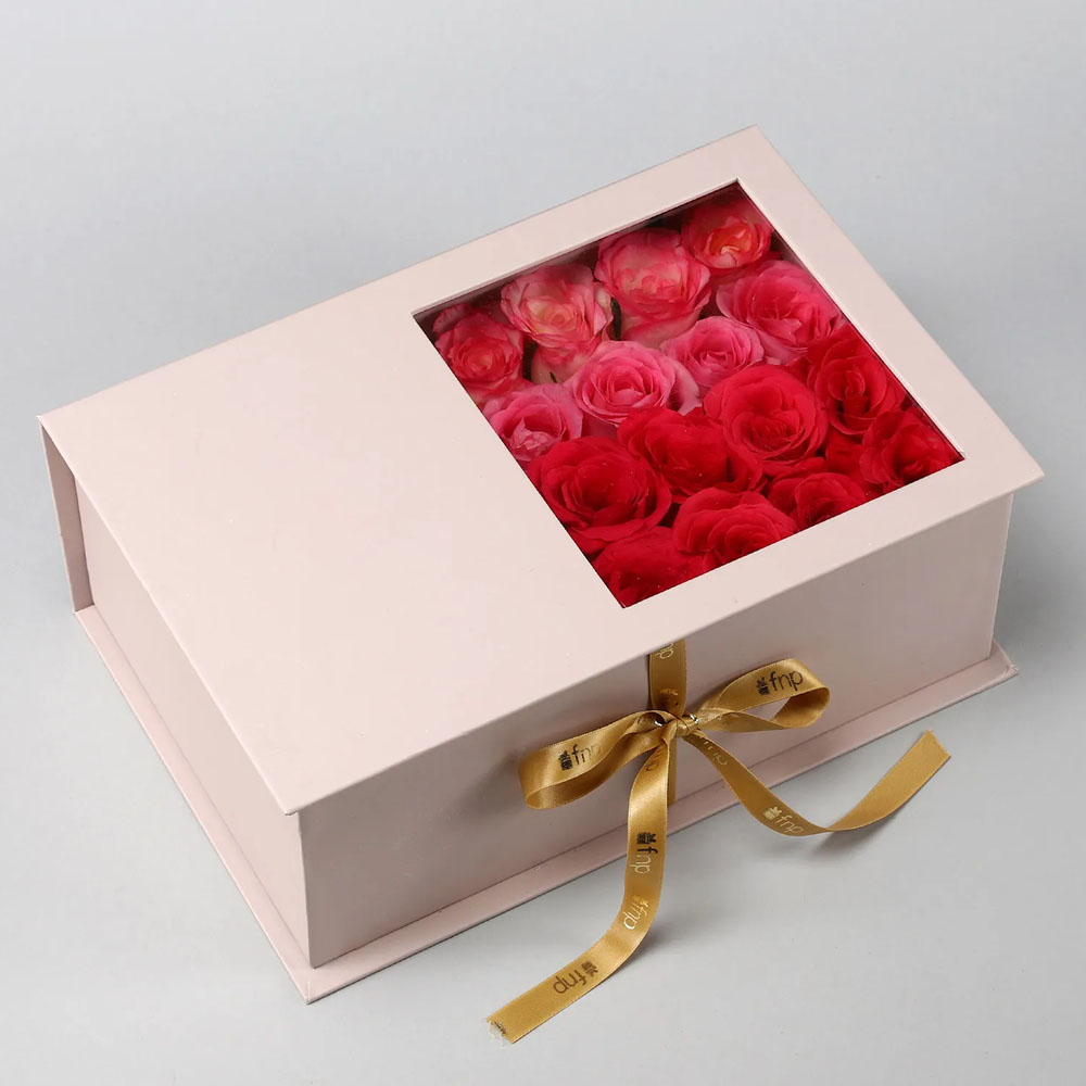 15 Years Factory Free Sample Luxury Custom Logo Square Folding Paper Rose Flower Jewelry Packaging Box with Clear Window