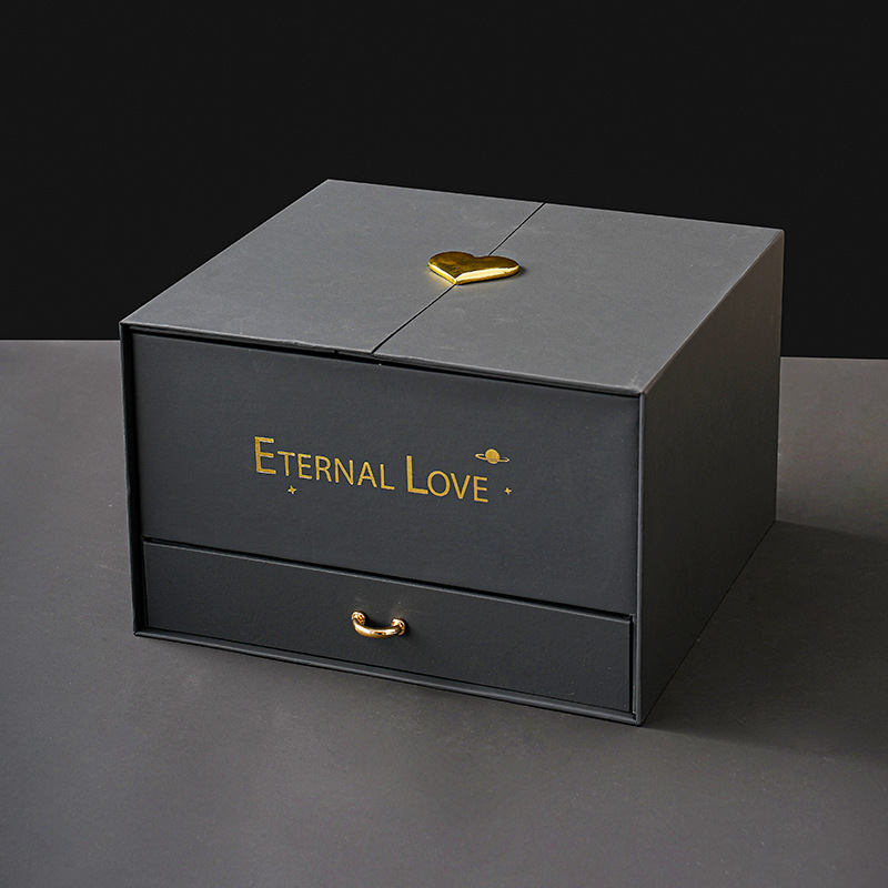 Creative High-end Space Lifting Double Door Paper Eternal Flower Jewelry Lipstick Gift Packaging Box with Drawer