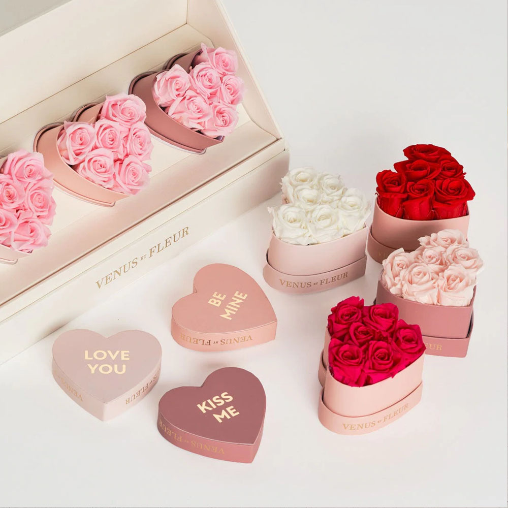 Luxury Custom Design Paper Diy Small Rose Flower Bouquet Chocolate Heart Gift Shipping Packaging Boxes for Valentine's Day