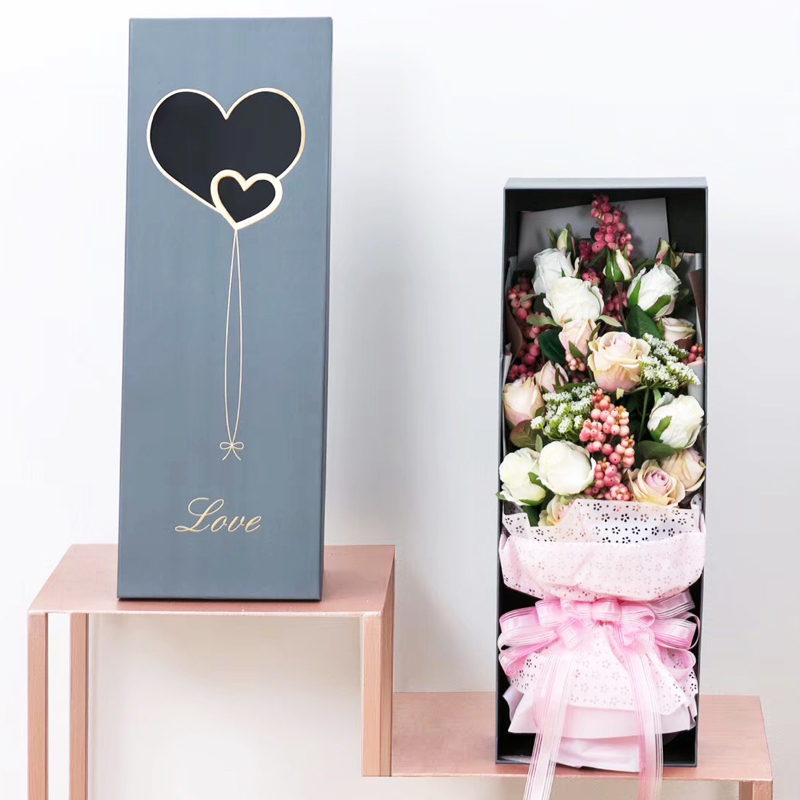 Custom Paper Cardboard Rectangular Flower Heart Design Printing Rose Flowers Gift Packaging Box Wholesale