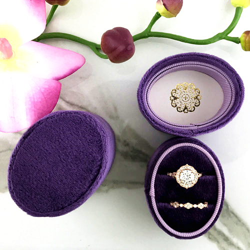 Custom Handmade Luxury Velvet Oval Weeding Ring Boxes For Jewelry Suede