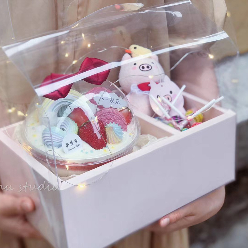New Arrival Creative Transparent PVC Mother's Day Valentine's Day Fruit Flower Cake Carrier Gift Packaging Box