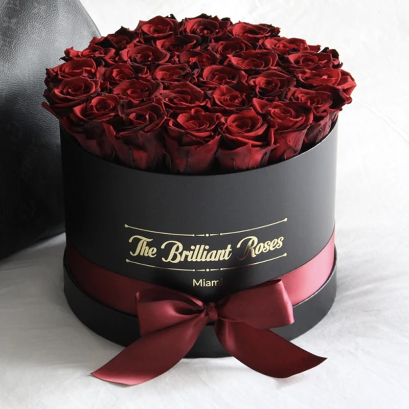 Luxury Fancy Cardboard Round Preserved Rose Flower Bouquet Packaging Box with Ribbon for Wedding Flower Arrangement