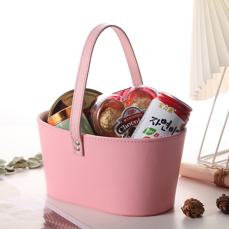 High Grade PU Leather Portable Fresh Flower Basket Waterproof Fruit Flower Packing Box Flower Carrier Bag