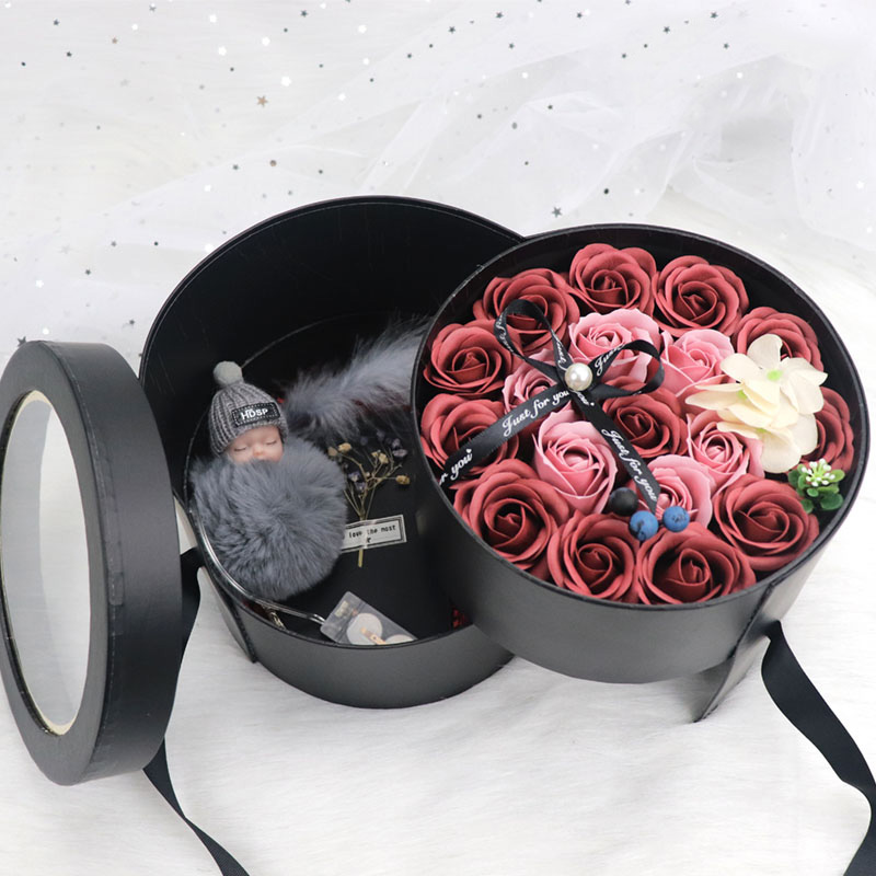 Round Double-layer Rotary Cuddle Bucket Teacher's Day Valentine's Day Immortal Soap Flower Surprise Packaging Gift Box