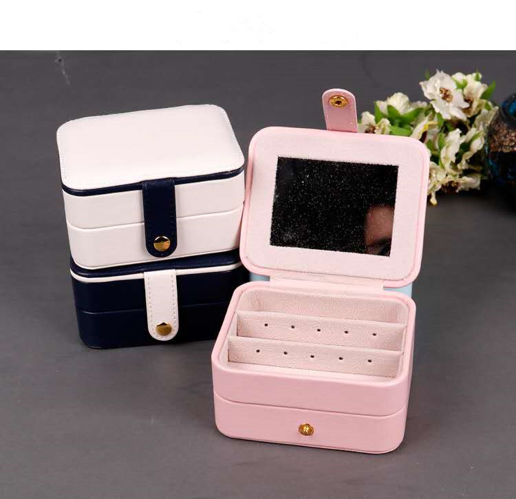 Small 2 Layer PU Leather Mini Portable Travel Jewerly Storage Organizer Boxes for Women Girls Earring Ring Necklace Bracelet
