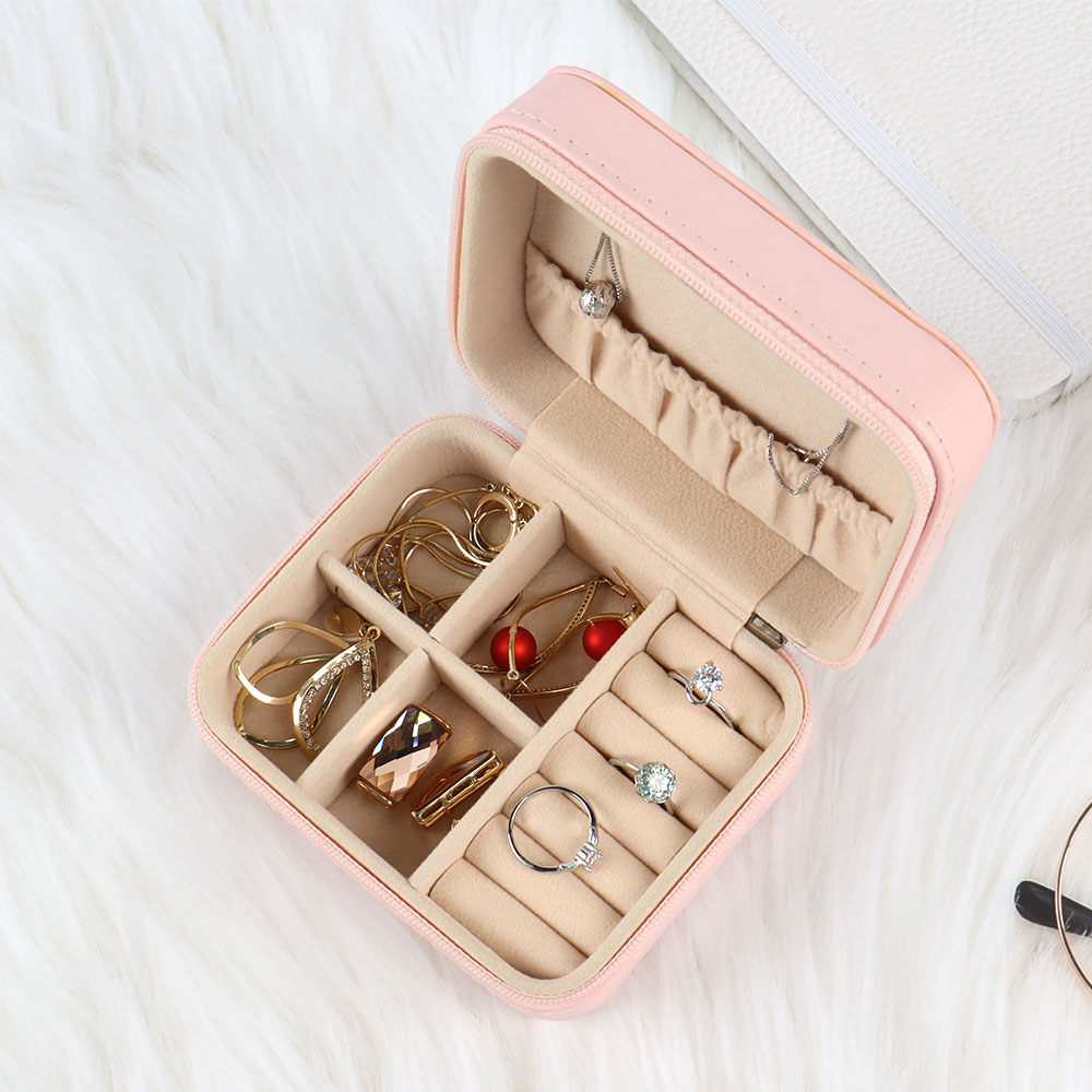 Small Pu Leather Double Layer Portable Jewelry Organizer Case for Women Girls Stud Earrings Rings Necklaces Bracelets Display Storage Boxes