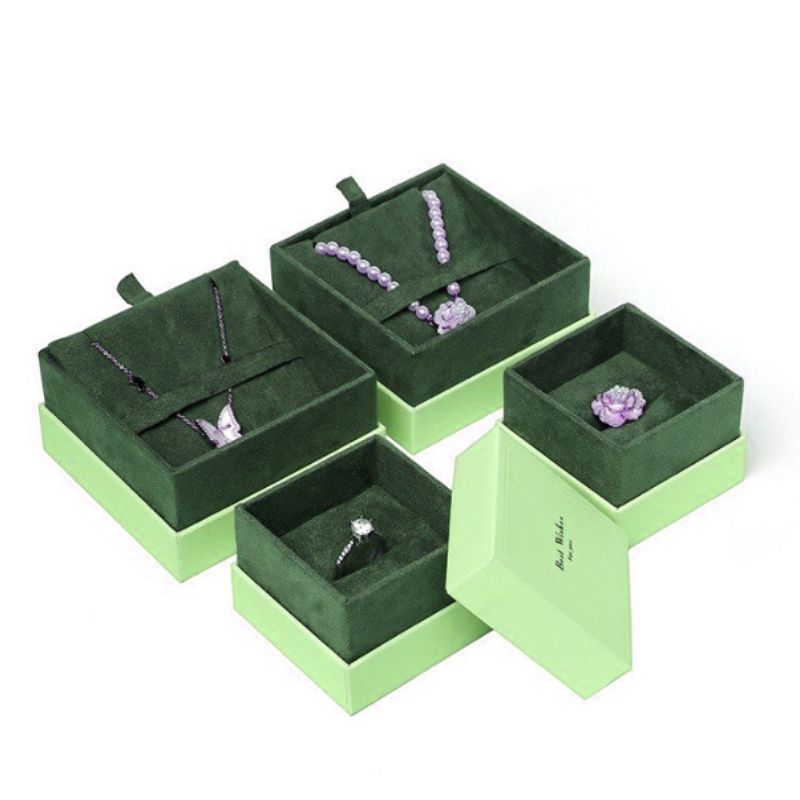Small Fresh Square Paper Ring Necklace Jade Lid And Base Jewelry Gift Packaging Box Wholesale