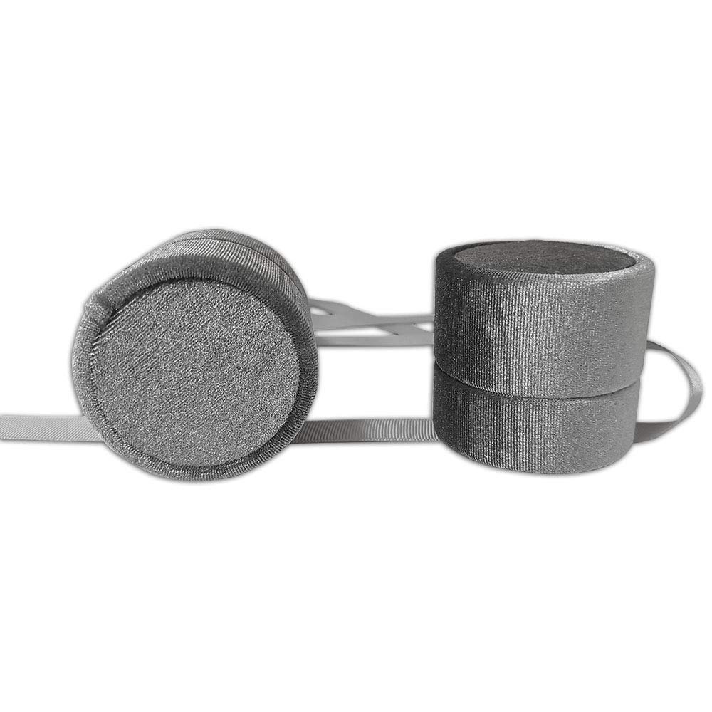 Custom Logo Gray Round Velvet Ring Box with Ribbon,Wedding Jewelry Ring Boxes