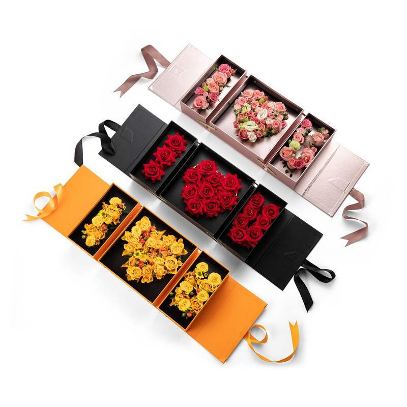 Luxury Custom Logo Paper Cardboard I Love You Christmas Flower Cake Portable Gift Packaging Box with Floral Foam