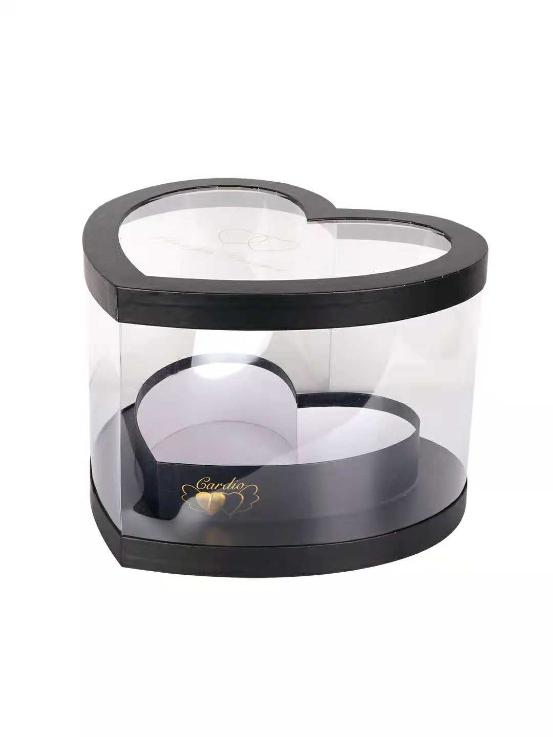 Luxury Custom Logo Clear Transparent Plastic Big Heart Shape Set Flower Gift Packaging Box with Ribbon Handle Wholesale