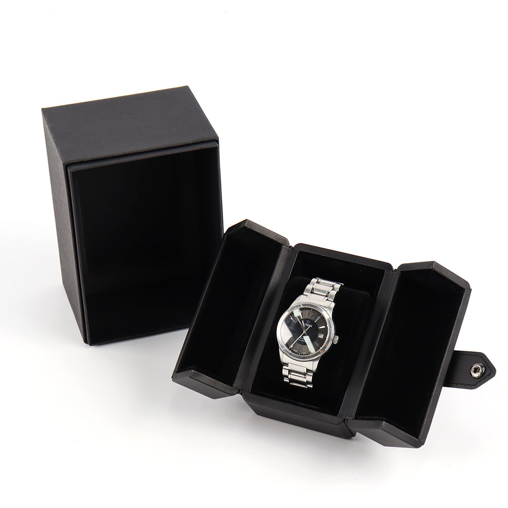 Custom Logo Black Pu Leather Travel Watch Case Storage Box Luxury Leather Display Watch Roll Packaging Box with Pillow Insert