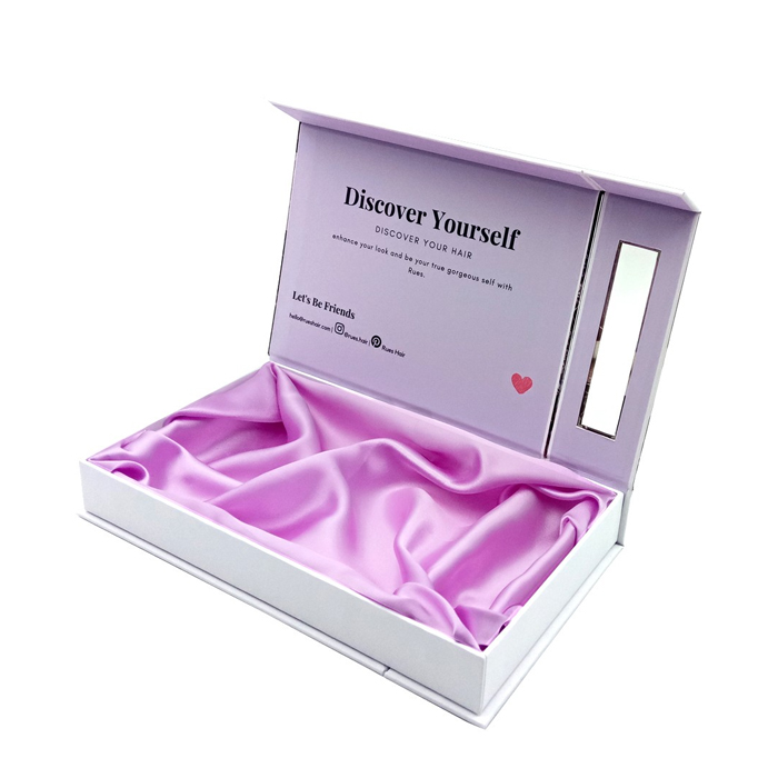 Custom Bundle Pink Luxury Cardboard Wig Hair Extension Gift Packaging Boxes with Ribbon Custom Logo Glod Foil