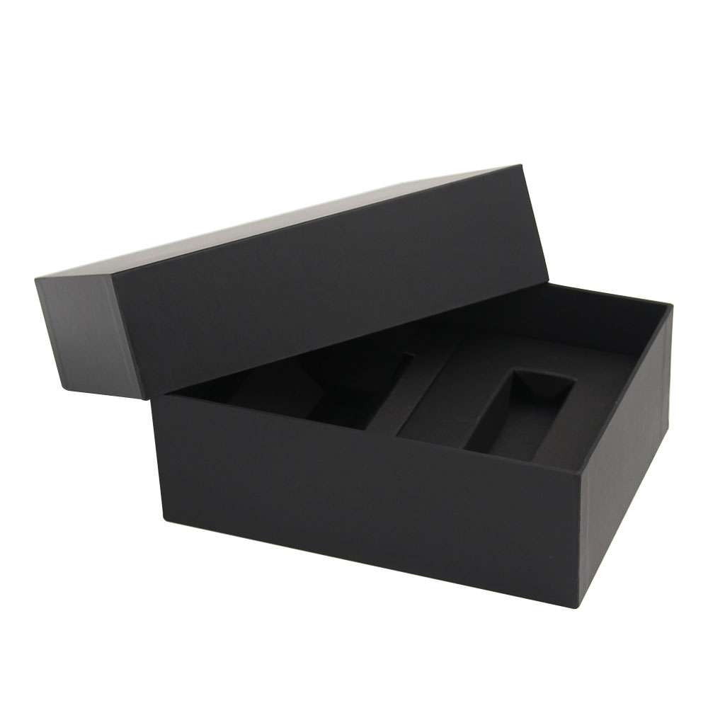 Custom Simple Black Paper Cardboard Candle And Hand Cream Jar Christmas Gift Set Packaging Box with Cardboard Insert