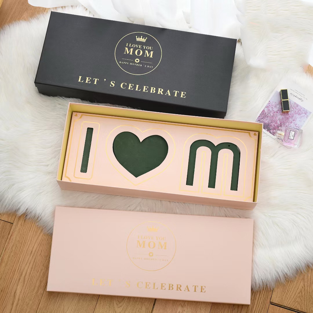Custom Rectangular Paper Mother's Day I Love Mom Flower Bouquet Arrangement Gift Packaging Box Wholesale