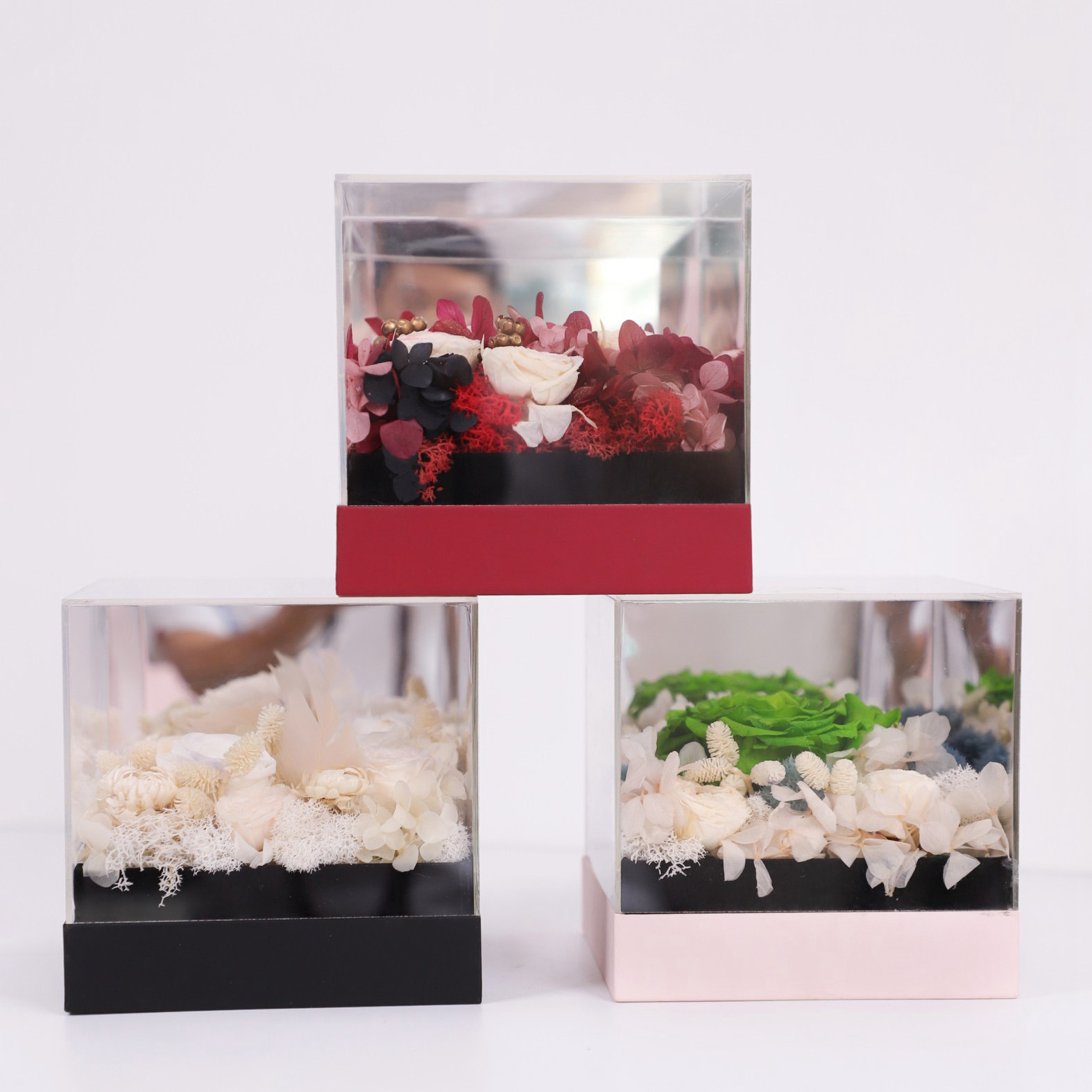 New Transparent Acrylic Square Mirror Flower Bouquet Gift Packaging Box Valentine's Day Christmas Wholesale