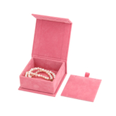 Custom Logo Printed Pink Paper Cardboard Velvet Necklace Pendant Bracelet Jewellery Gift Packaging Box Magnetic Closure