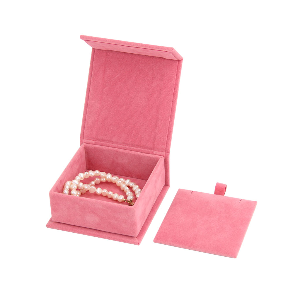 Custom Logo Printed Pink Paper Cardboard Velvet Necklace Pendant Bracelet Jewellery Gift Packaging Box Magnetic Closure